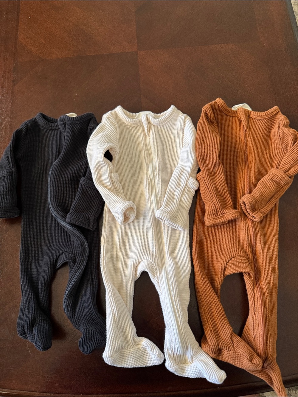Ribbed Footed One-Piece Romper in Black, Cream & Rust